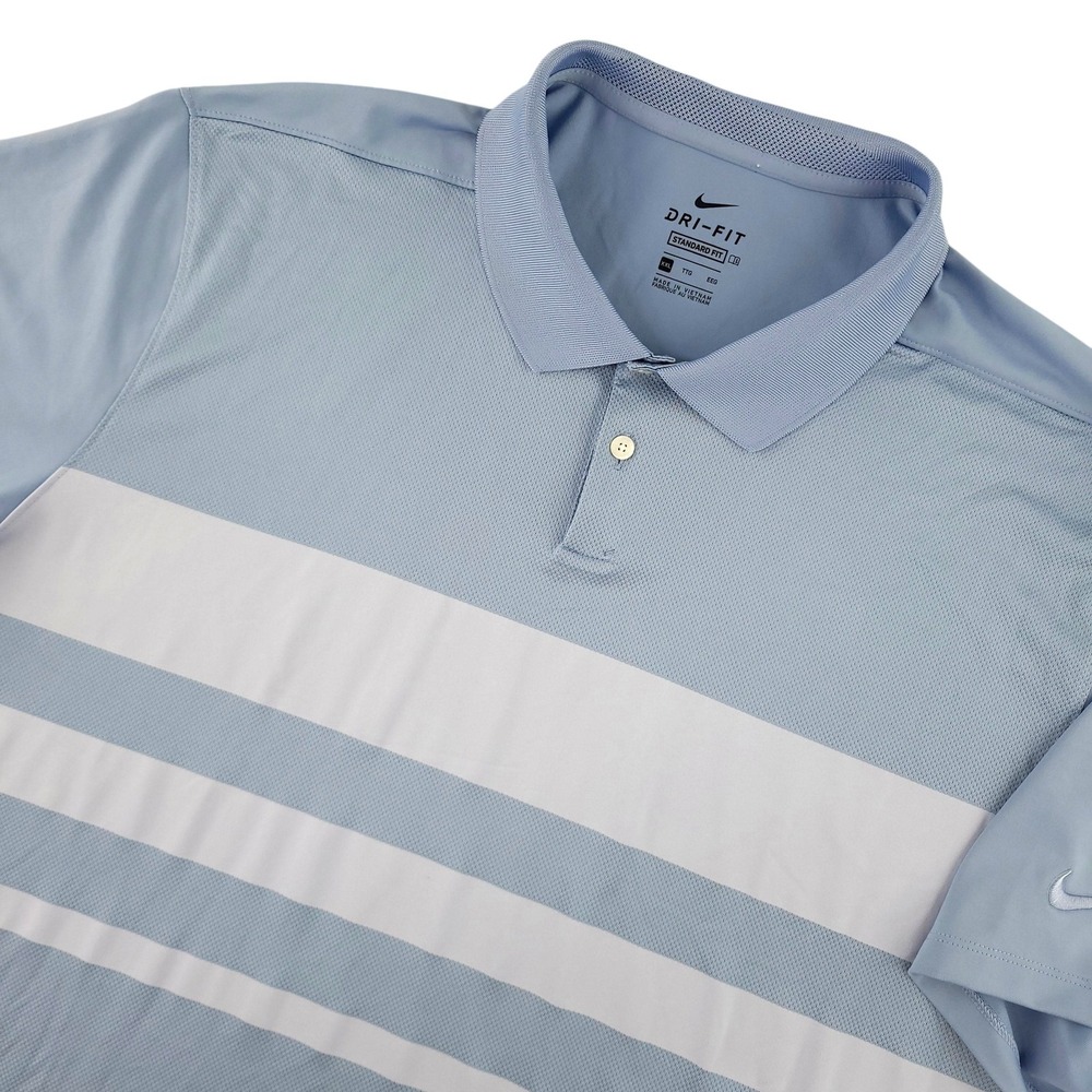 Nike Dri-FIT Polo Shirt Mens 2XL Blue White Stripe Golf Performance Stretch Top